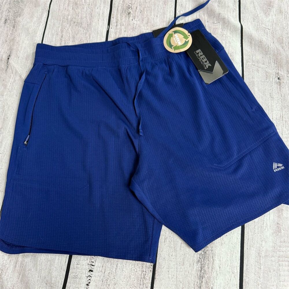 RBX Active Men's Training Shorts Blue Size M Elastic Waist Zipper Pocket - Picture 1 of 5